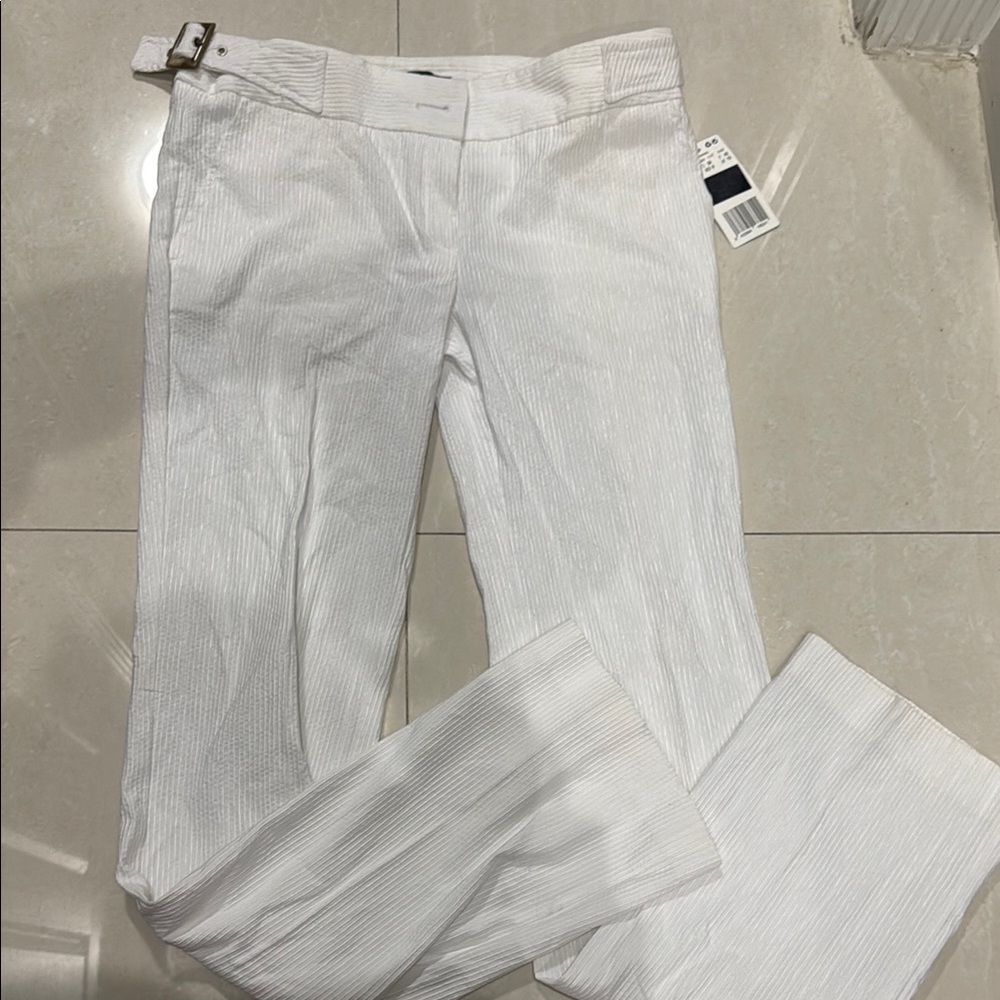 White Low Rise Textured Pants with Belt